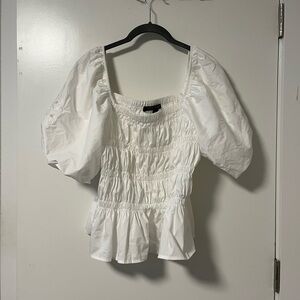 Marc New York White Puff Sleeve Smocked Top